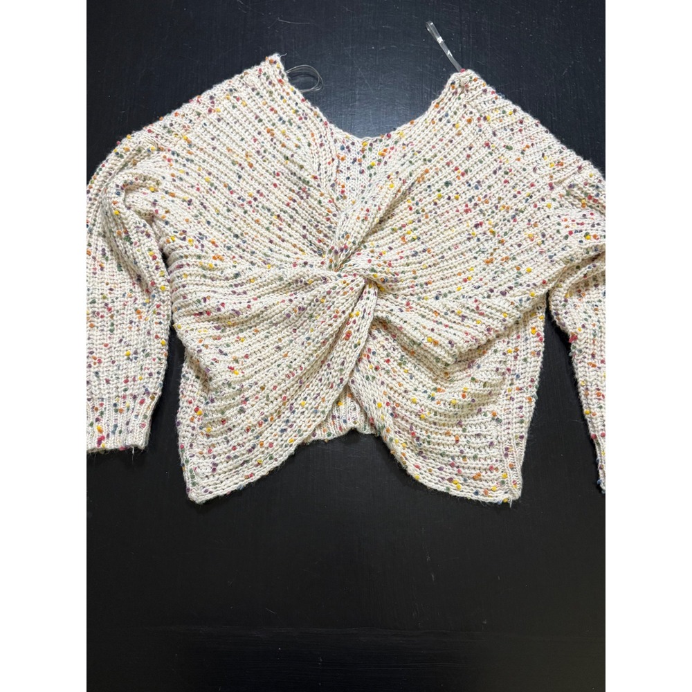 Main Strip Confetti Knit Twist Front Reversible Sweater Cream Multi LT31105 M